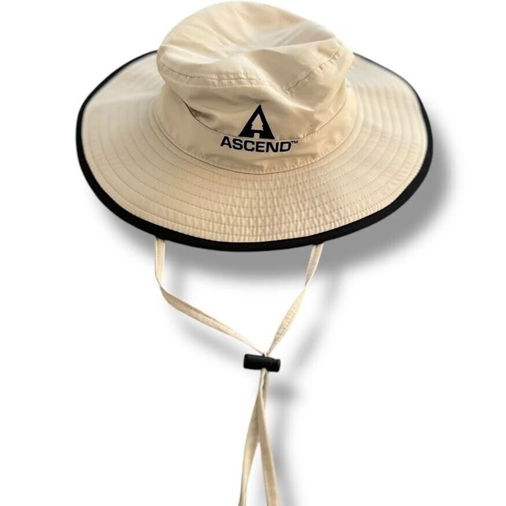 Ascend Bucket Hat Unisex One Size Beige Adjustable Chin Strap Outdoors Hiking